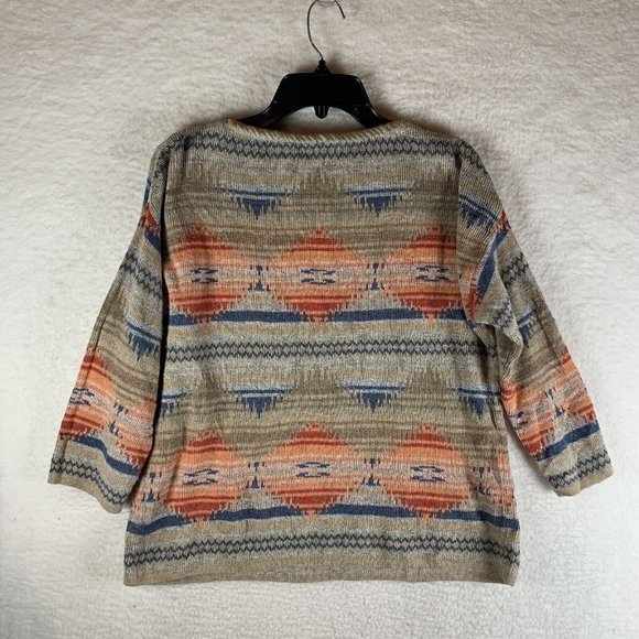 Chaps Sweater Women's Medium Aztec Geometric Cotton Knit Boat Neck Western 7744 - Picture 2 of 7